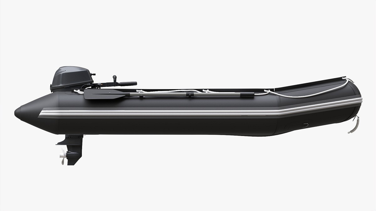 Inflatable Boat 03 Black With Outboard Boat Motor