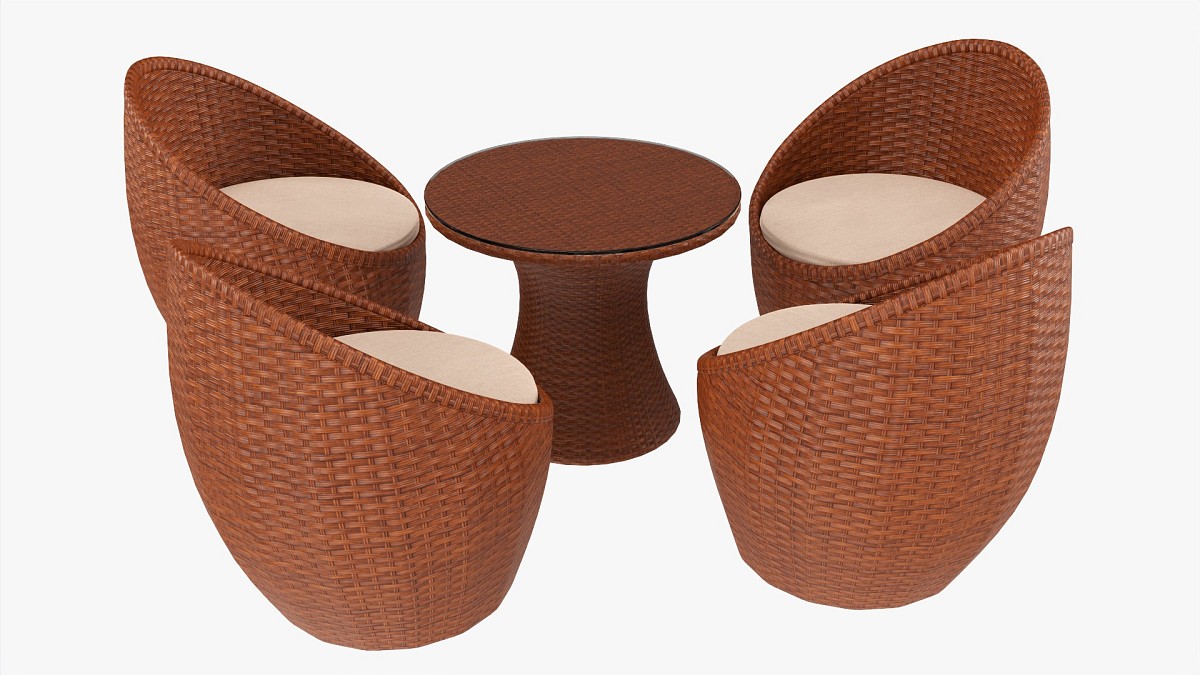 Rattan Four Chair And Table Set 1