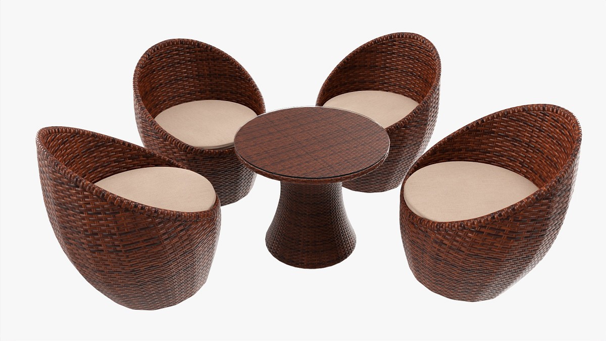 Rattan Four Chair And Table Set 2