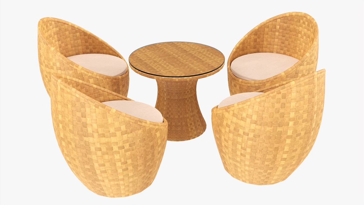 Rattan Four Chair And Table Set 03