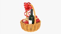Wine Bottle In Wicker Wooden Basket 01