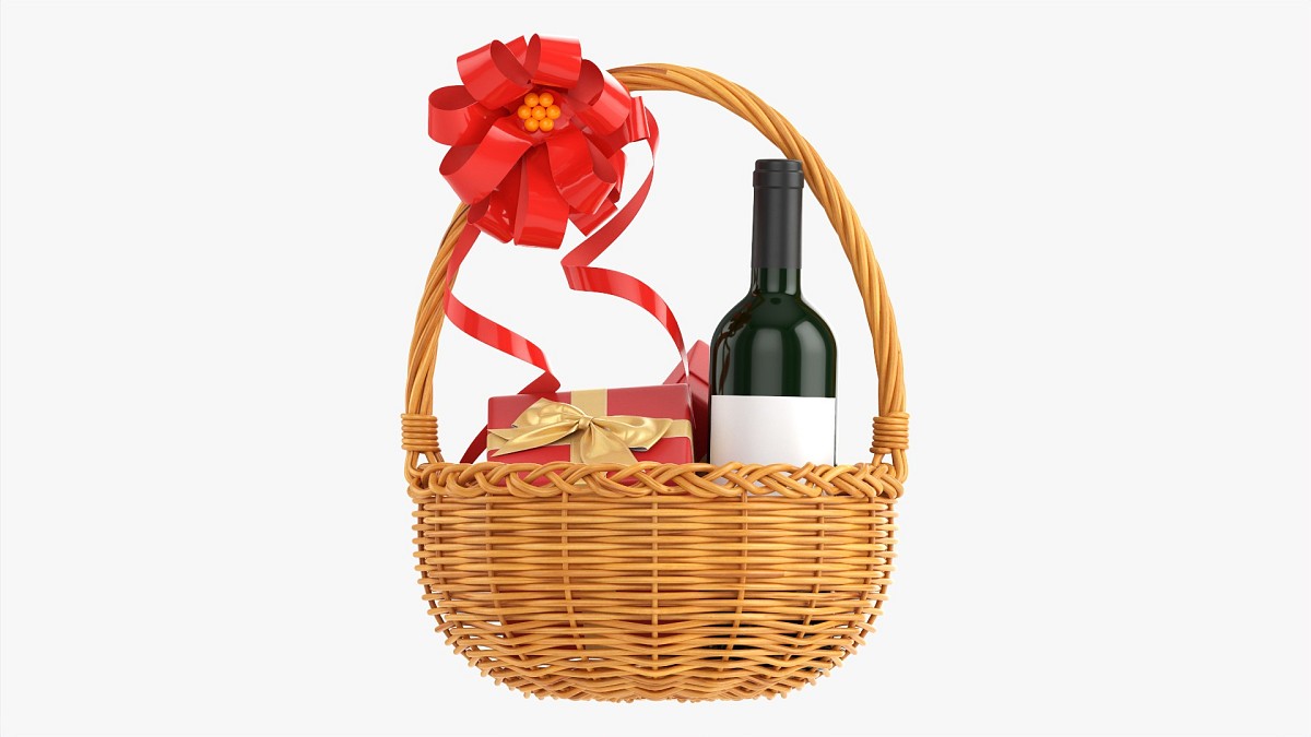 Wine Bottle In Wicker Wooden Basket 01