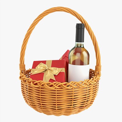 Wine Bottle In Basket 03