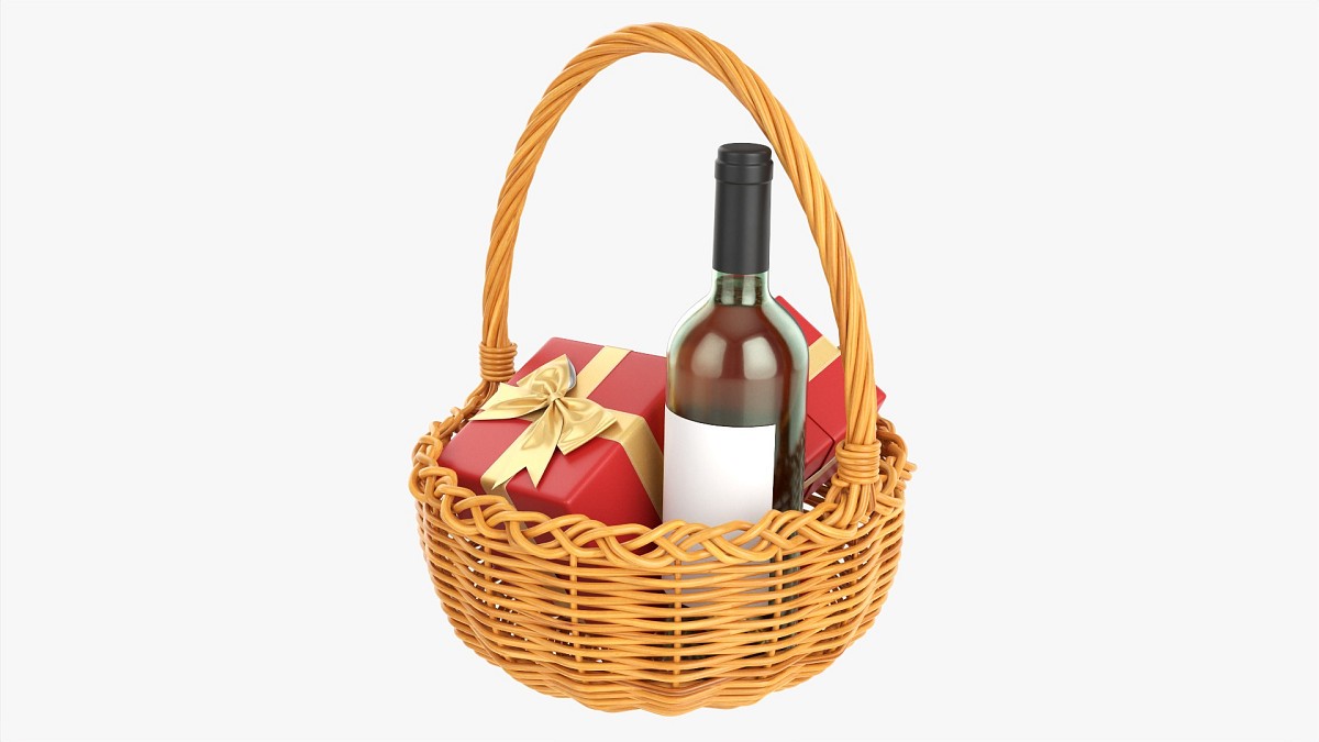 Wine Bottle In Wicker Wooden Basket 03