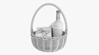 Wine Bottle In Wicker Wooden Basket 03