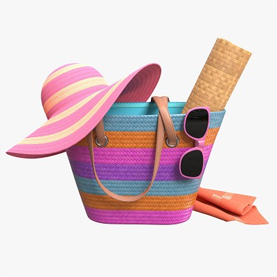 Beach bag with straw hat
