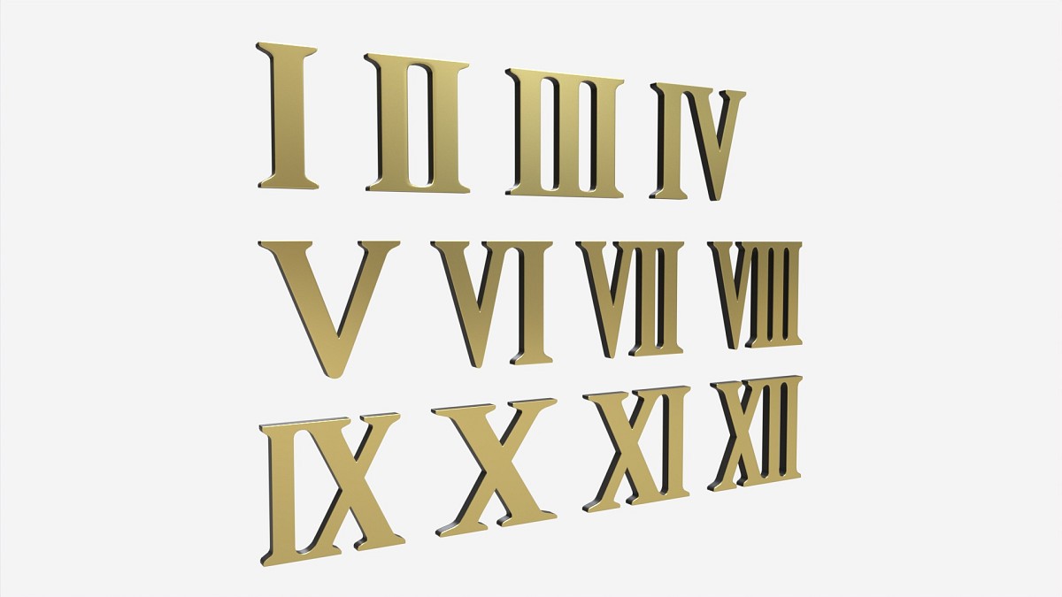 Roman numbers gold metal plastic