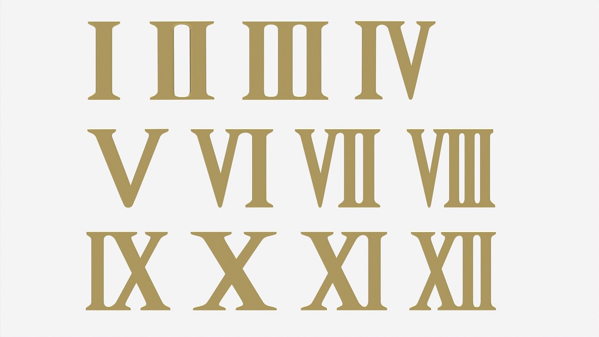 Roman numbers gold metal plastic