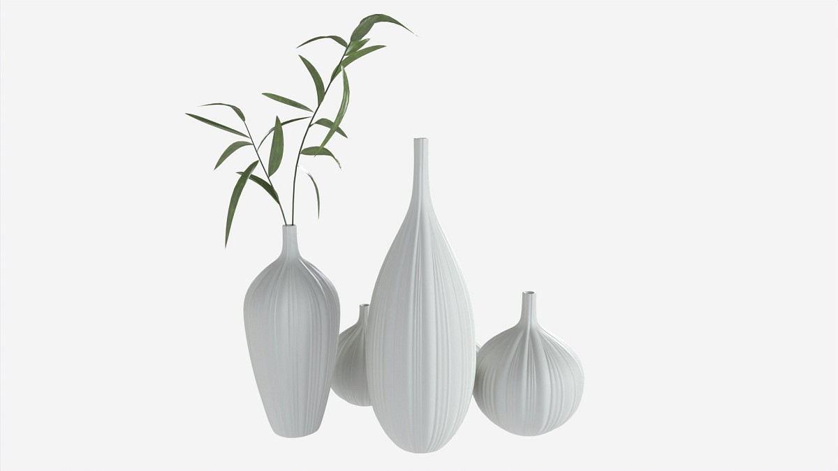 Ceramic white vase set with plants