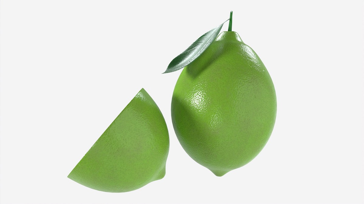 Fresh lemon with slice and leaf green