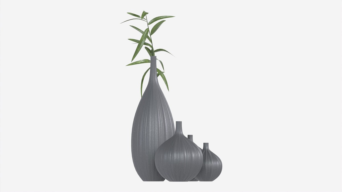 Ceramic dark vase set with plants