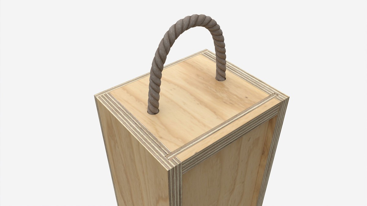 Wooden box for wine bottle with handle