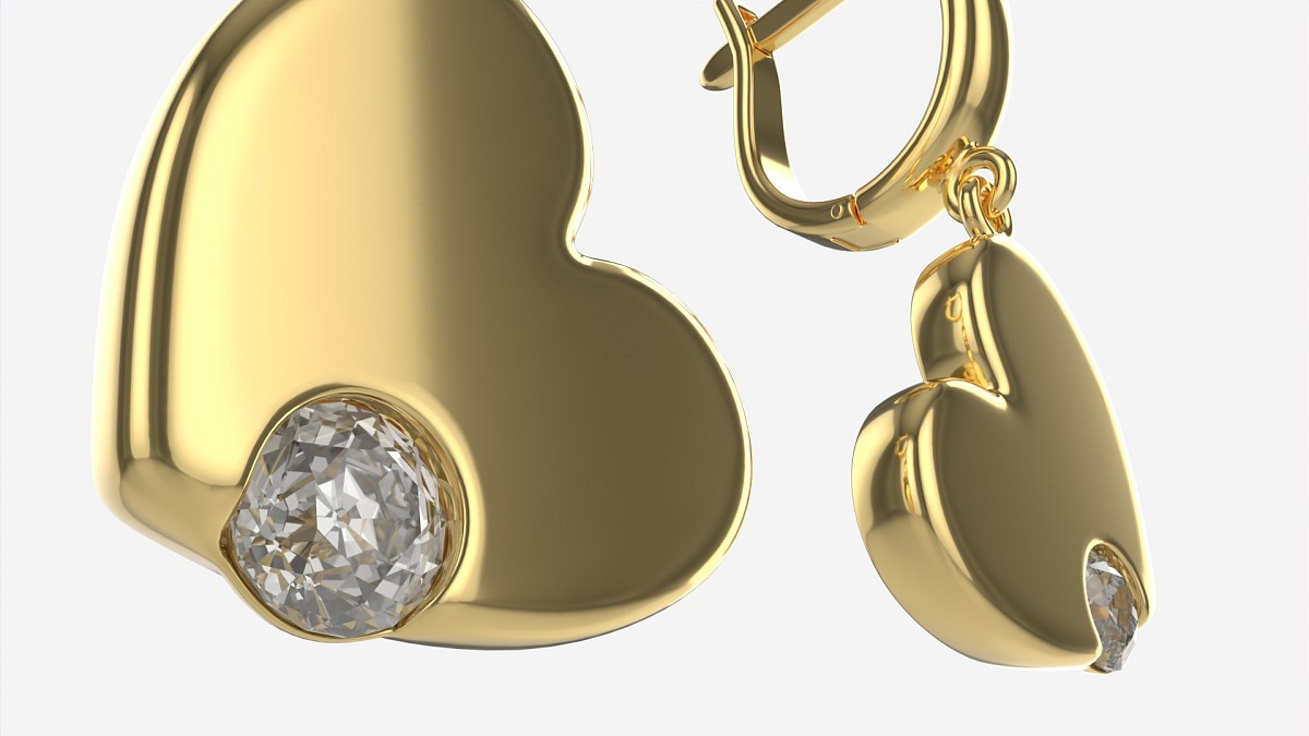 Earrings Heart Shape Diamond Gold Jewelry 03