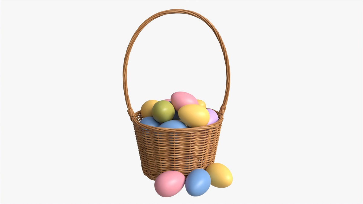 Easter Eggs in Wicker Basket with Handle
