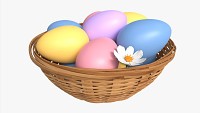 Easter Eggs in Wicker Basket Composition