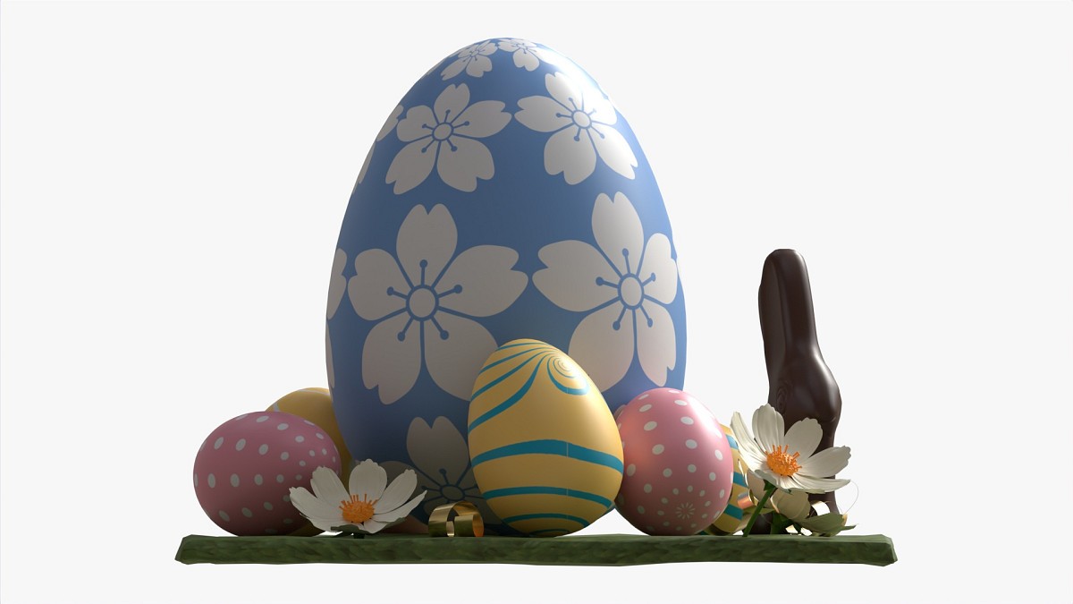 Easter Eggs Rabbit Flowers Composition