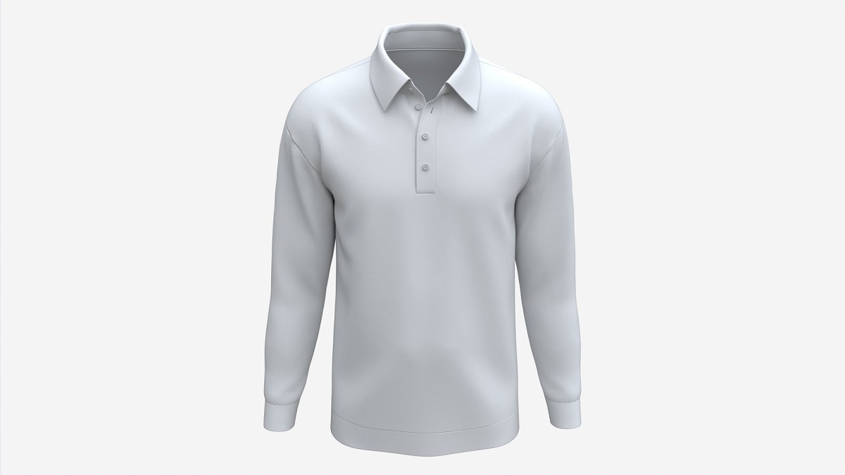 Long Sleeve Polo Shirt for Men Mockup 02 White