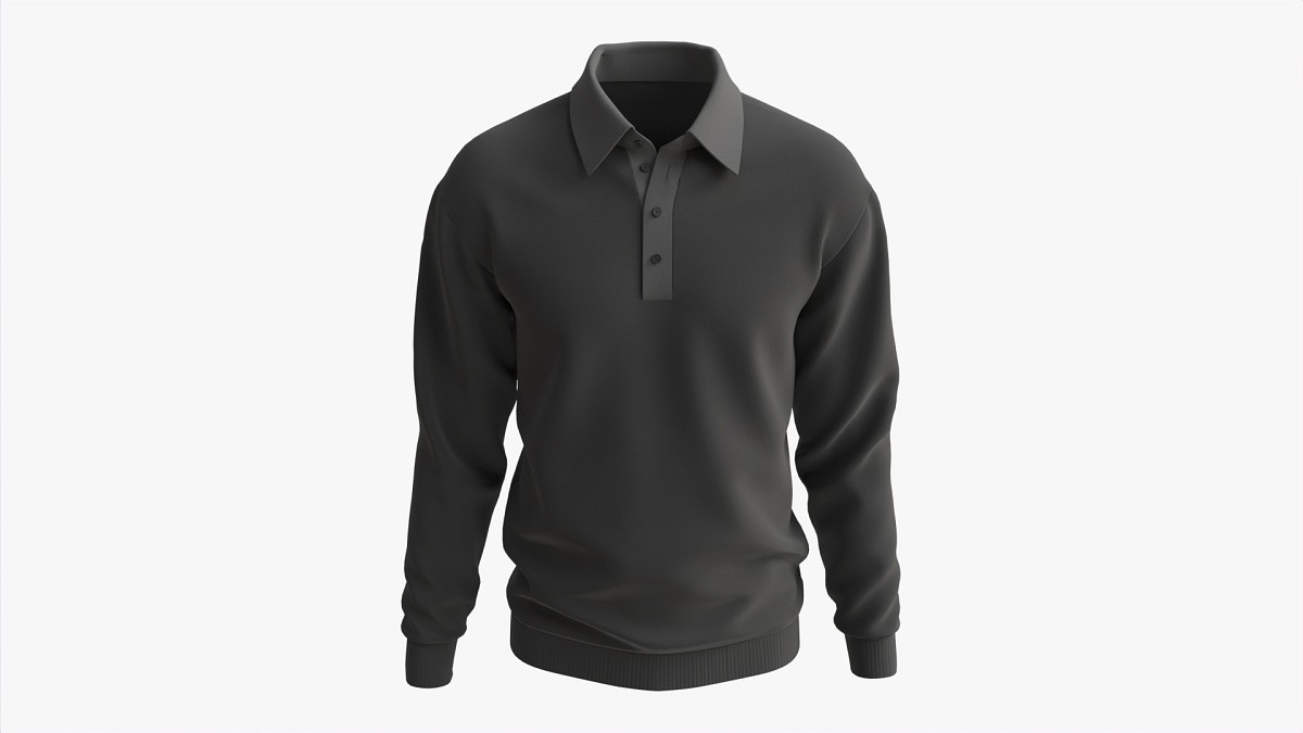 Long Sleeve Polo Shirt for Men Mockup 03 Black