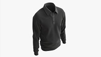 Long Sleeve Polo Shirt for Men Mockup 03 Black