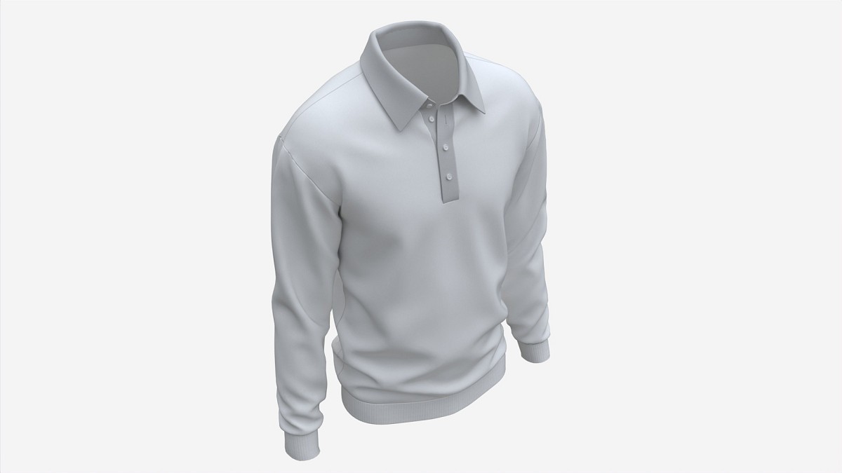 Long Sleeve Polo Shirt for Men Mockup 03 White
