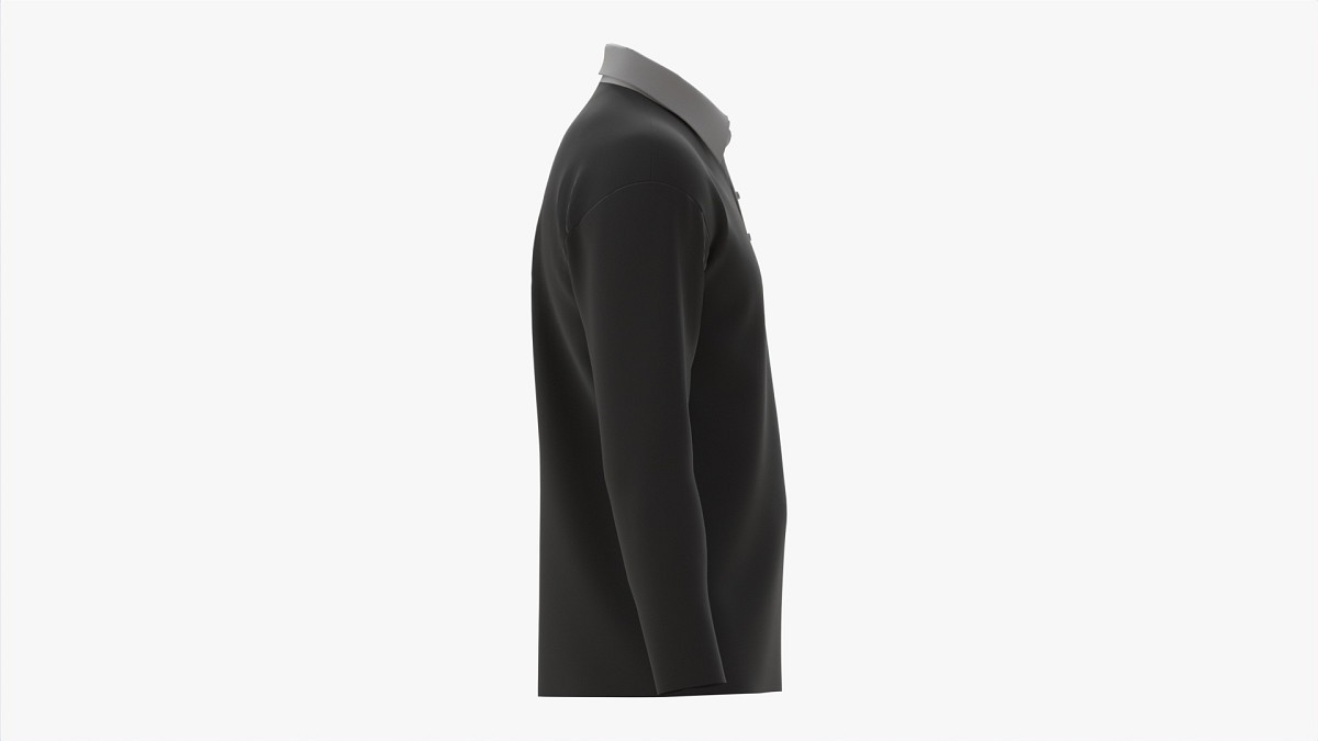 Long Sleeve Polo Shirt for Men Mockup 01 Black