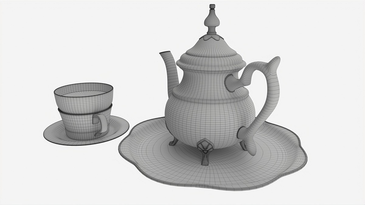 Silver Teapot and Cup with Tea