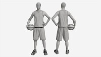 Male Mannequin in Basketball Uniform Standing with Ball