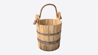 Old Wooden Bucket with Rope Handle