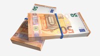 Euro banknote bundles tied with rubbers