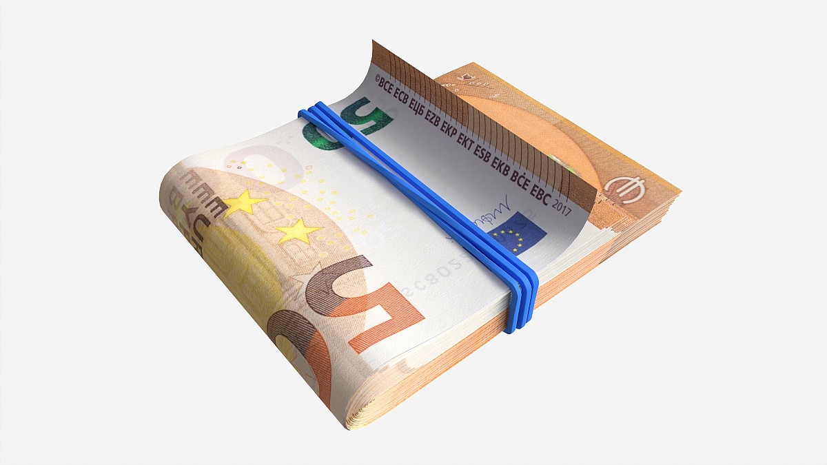 Euro banknote stack tied with rubber