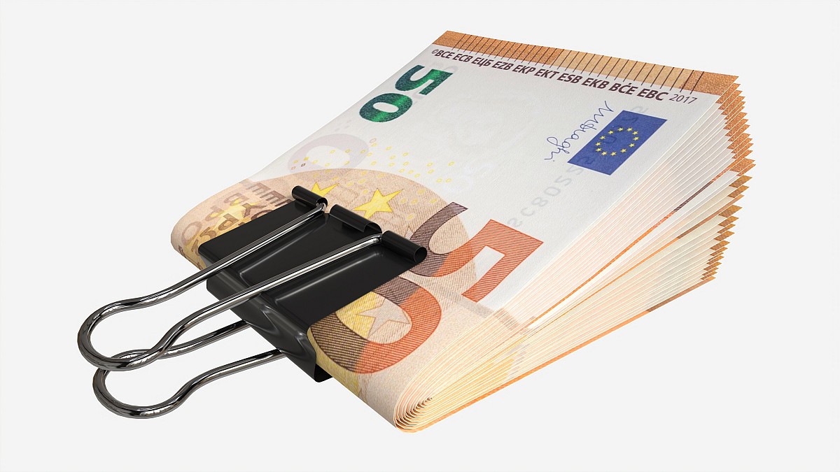 Euro banknotes folded with clip 01