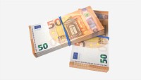 Euro banknote bundles tied with rubbers