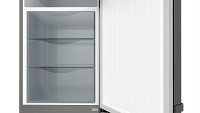 Free-standing refrigerator opened