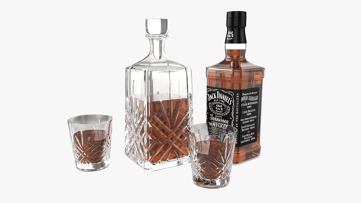 Whiskey Jack Daniels Decanter Bottle with Glasses