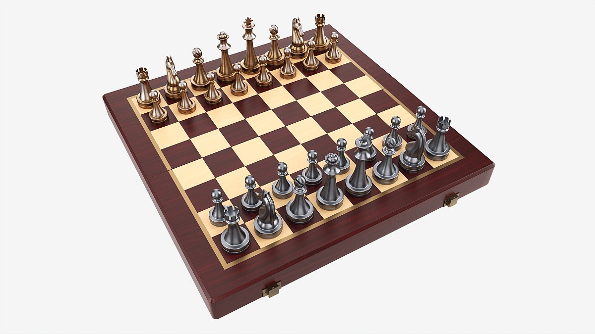 Chessboard with metallic pieces