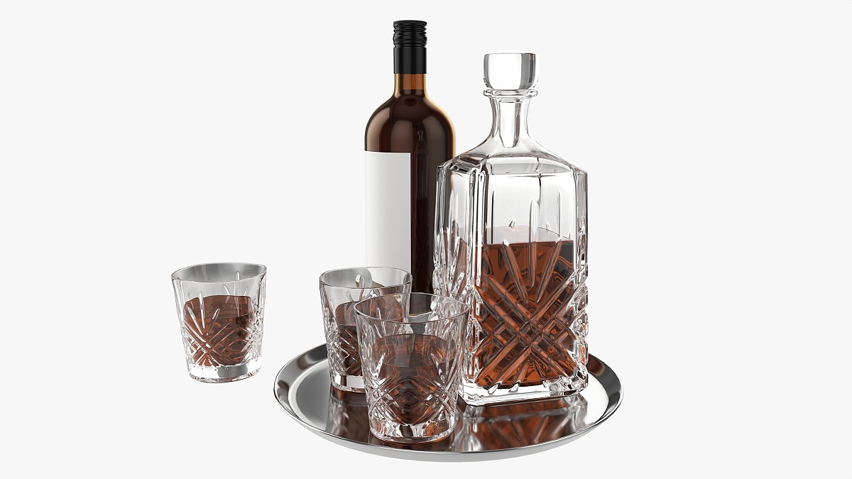 Whiskey Set on Tray Decanter Bottle and Glasses