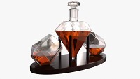Diamond Whisky Decanter With Glasses And Wooden Holder