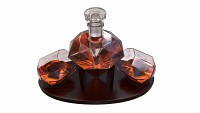 Diamond Whisky Decanter With Glasses And Wooden Holder