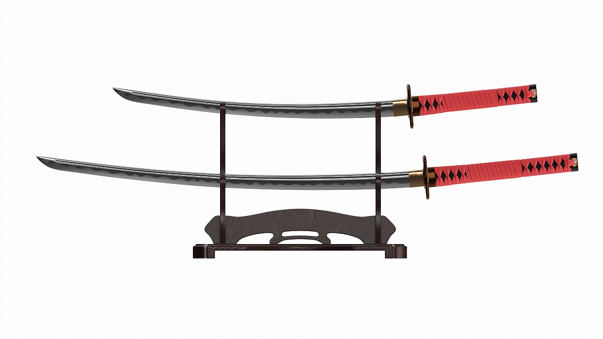 Japanese two sword Katana Wakizashi on a stand