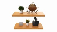 Floating Wooden Shelves with Decorations and Plants