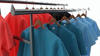 Store double bar rack with clothes