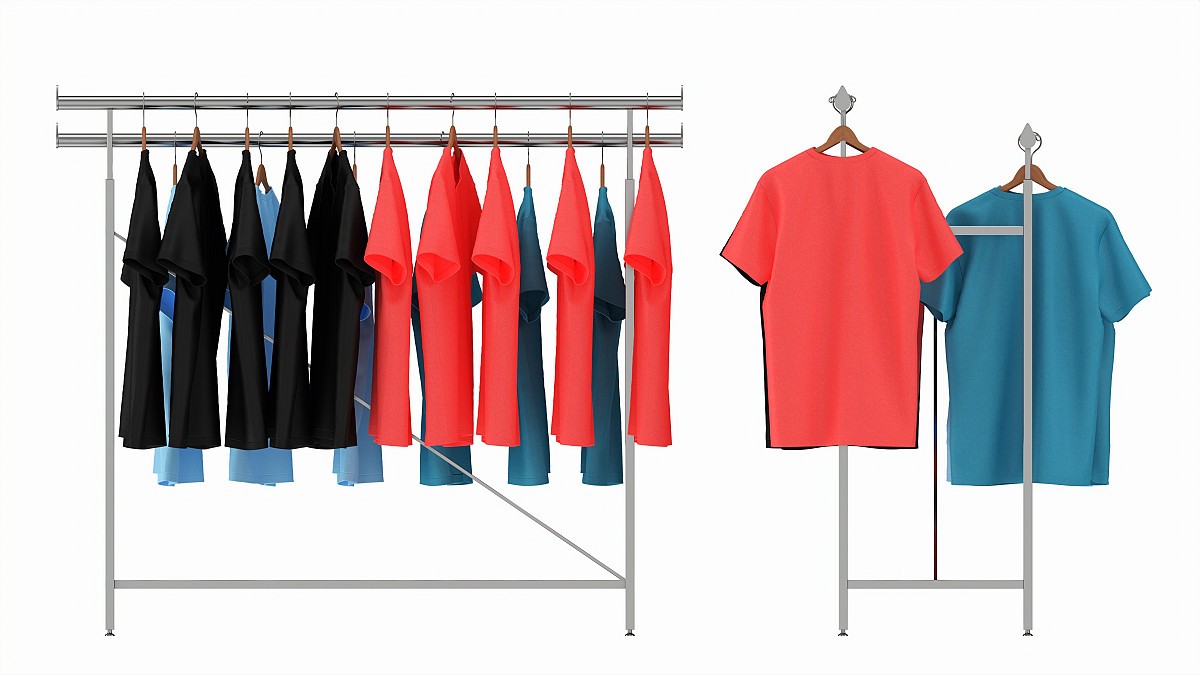 Store double bar rack with clothes
