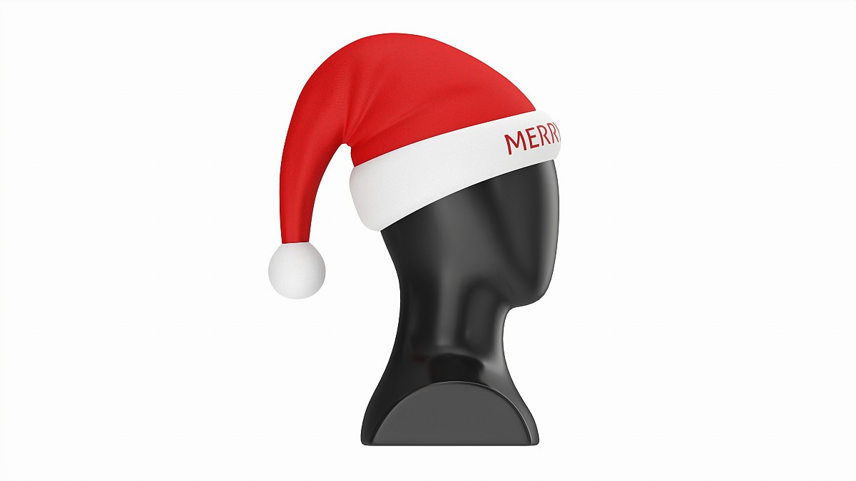 Store display mannequin head with Santa hat