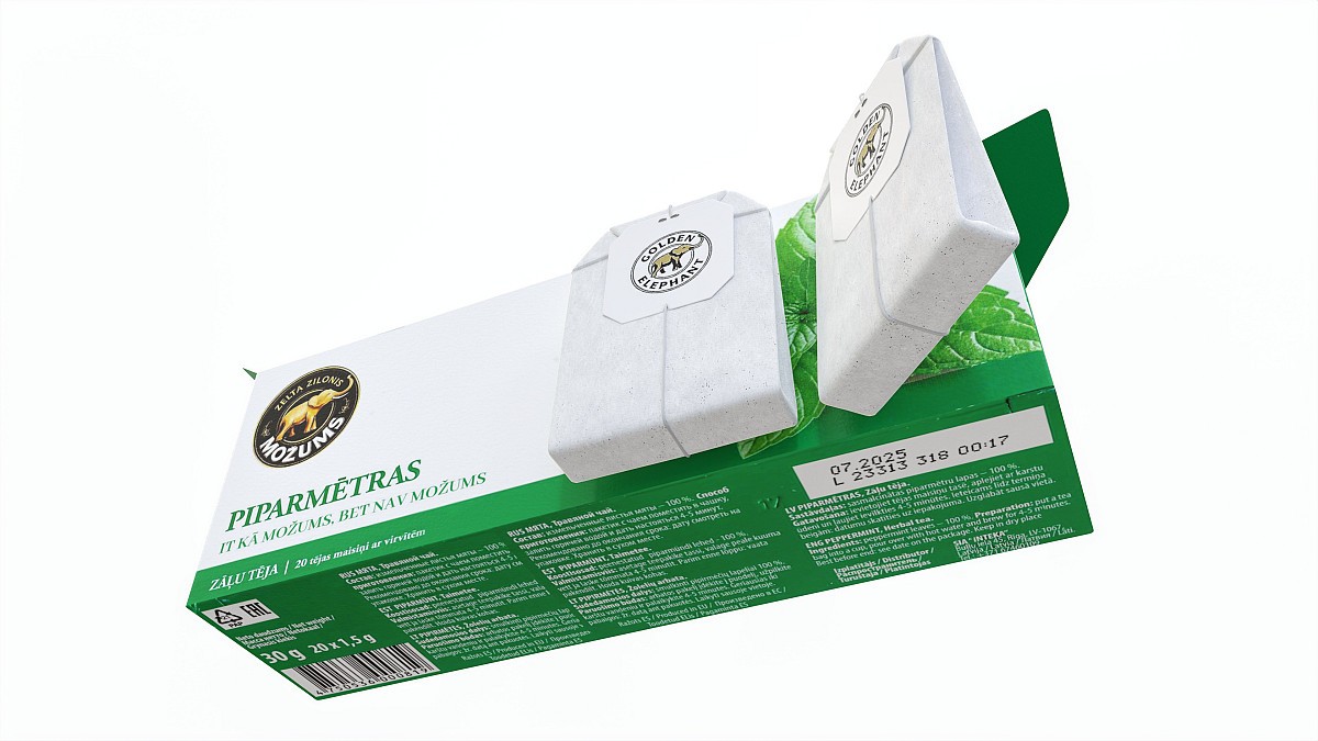 Peppermint Tea Paper Box Opened With Tea Bags