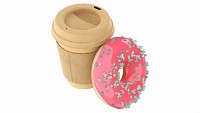 Paper coffee cup with donut