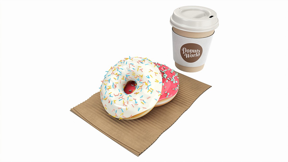 Paper coffee cup with pair of donuts