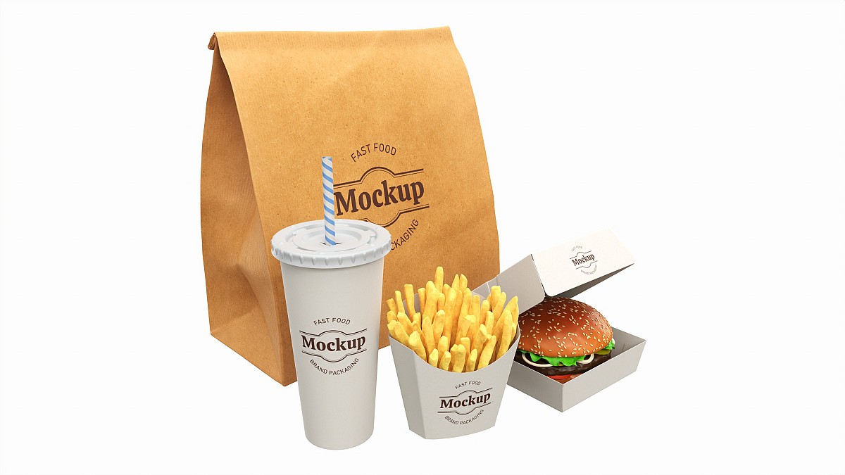 Fast Food Packaging Set Mockup 01