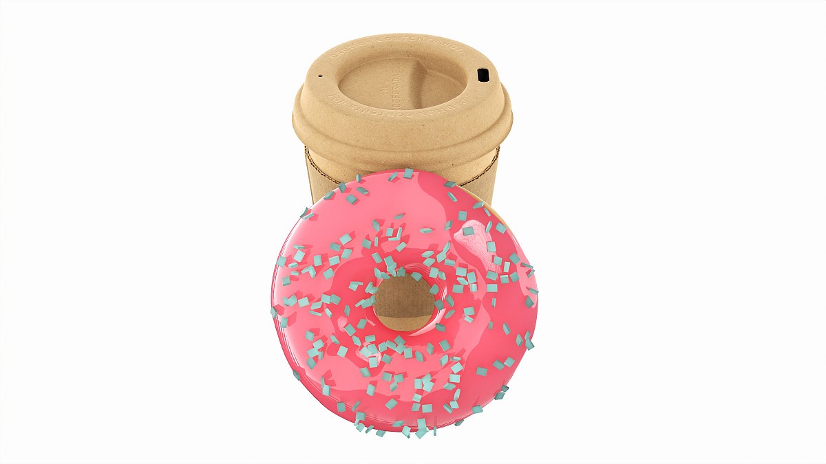 Paper coffee cup with donut