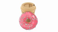 Paper coffee cup with donut