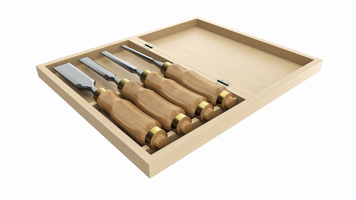 Chisel set in wooden box